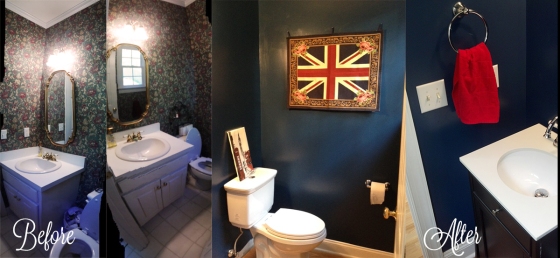 New paint, toilet, chrome fixtures, and black vanity